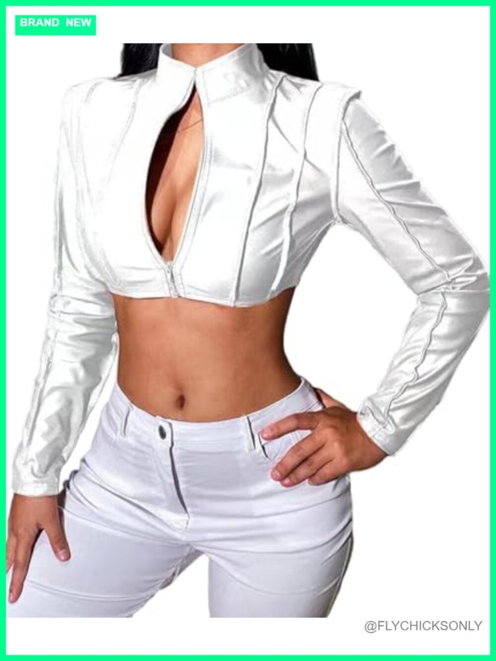 Faux Leather Mock Neck Cropped Jacket Long Sleeve Zip Up Bolero Coat Y2K Shirt
